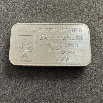 100 gramm Silber Barren Schweizer Bankverein UBS