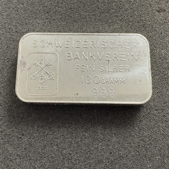100 gramm Silber Barren Schweizer Bankverein UBS