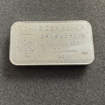 100 gramm Silber Barren Schweizer Bankverein UBS
