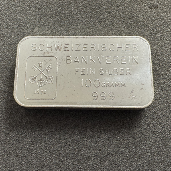 100 gramm Silber Barren Schweizer Bankverein UBS