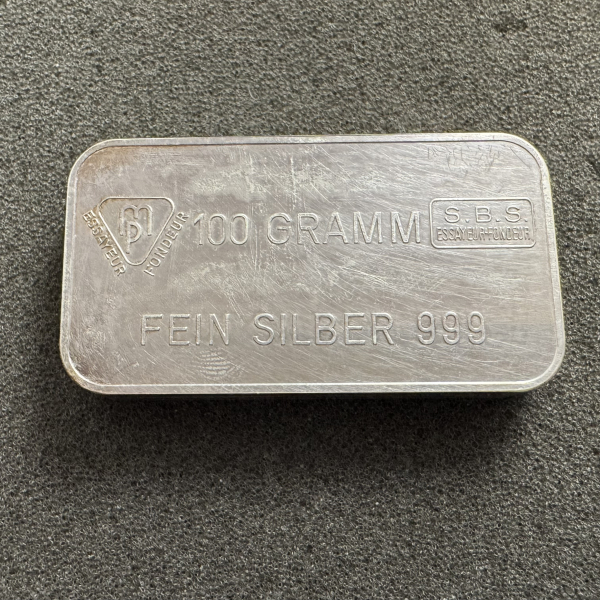100 gramm Silber Barren Schweizer Bankverein UBS